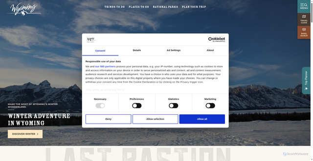 Security scan screenshot of https://travelwyoming.com/