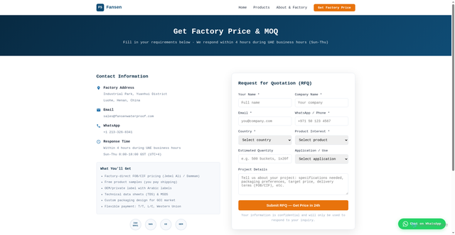 Security scan screenshot of https://fansenwaterproof.com/en/contact