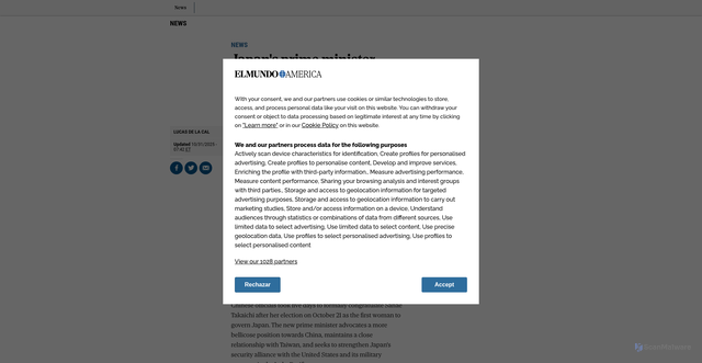 Security scan screenshot of https://www.mundoamerica.com/news/2025/10/24/68fb44cce85ece5f538b4573.html