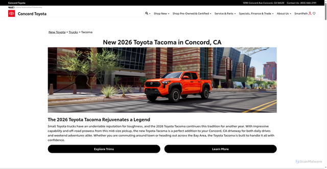 Security scan screenshot of https://www.concordtoyota.com/new-toyota/tacoma.htm