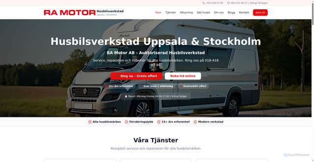 Security scan screenshot of https://husbilsverkstad.se
