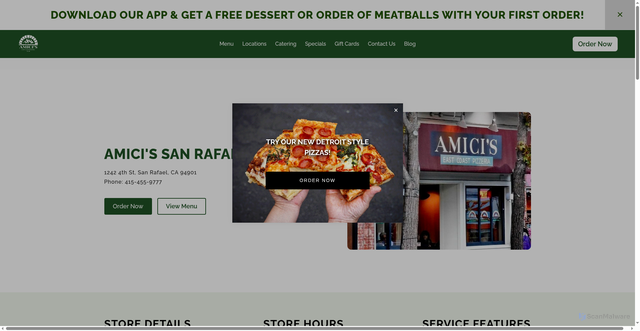 Security scan screenshot of https://www.amicis.com/san-rafael