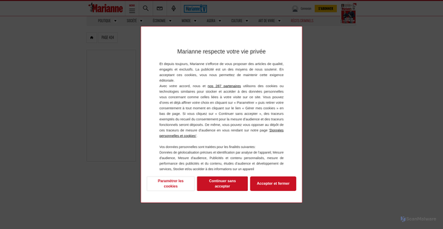 Security scan screenshot of https://www.marianne.net/societe/police-et-justice/dahbia-benkired-a-la-barre-logresse-moderne-sest-revelee-au-grand-jour