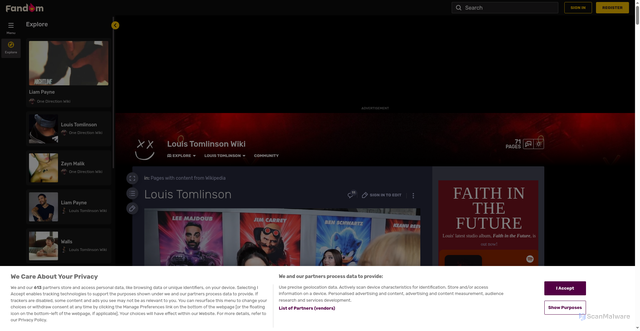 Security scan screenshot of https://louistomlinson.fandom.com/wiki/Louis_Tomlinson