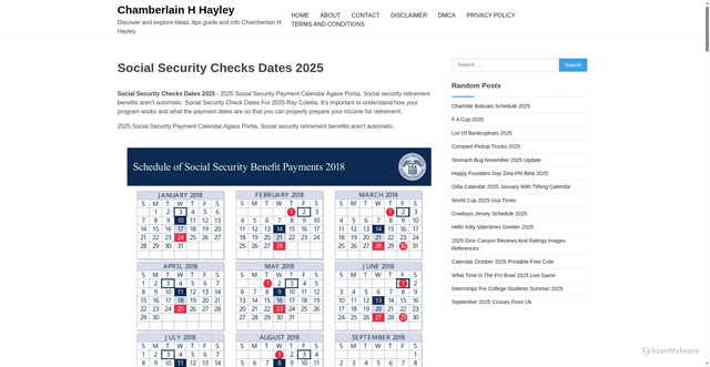 Security scan screenshot of https://chamberlainhhayley.pages.dev/zmafk-social-security-checks-dates-2025-ioulk/