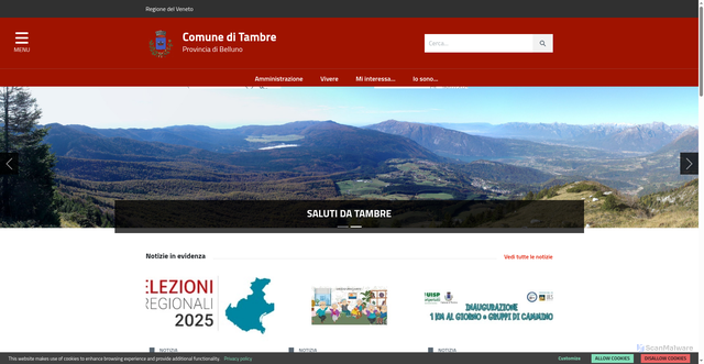Security scan screenshot of https://www.comune.tambre.bl.it/home