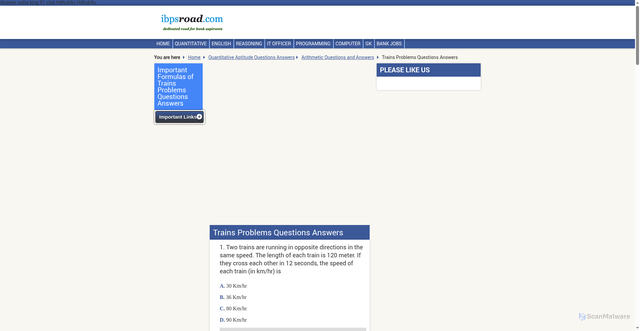 Security scan screenshot of http://ibpsroad.com/trains-problems-questions-answers-bank-exams-ibps/question/22/index.html