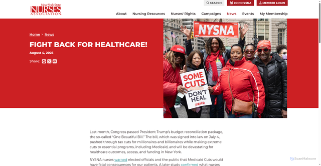 Security scan screenshot of https://www.nysna.org/news/fight-back-healthcare