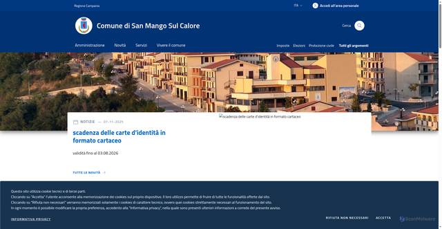 Security scan screenshot of https://www.comune.sanmangosulcalore.av.it
