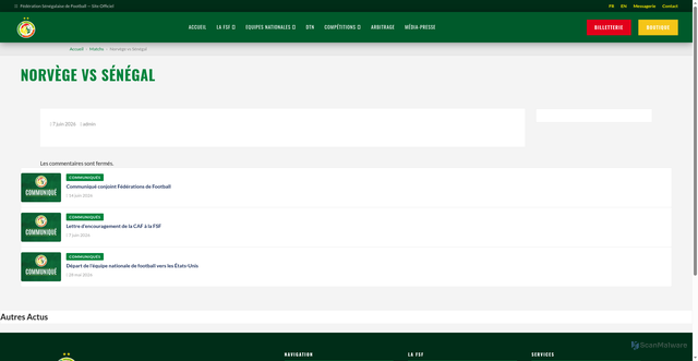 Security scan screenshot of https://fsfoot.sn/matchs/norvege-vs-senegal/