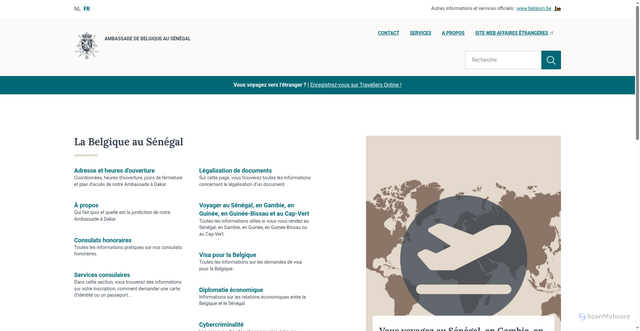 Security scan screenshot of http://senegal.diplomatie.belgium.be/fr
