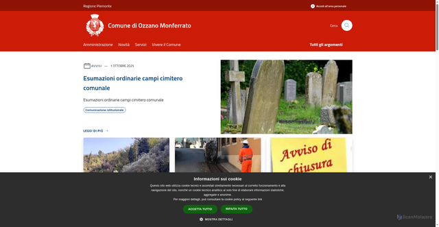 Security scan screenshot of https://www.comune.ozzanomonferrato.al.it/it