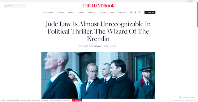 Security scan screenshot of https://www.thehandbook.com/the-wizard-of-the-kremlin/