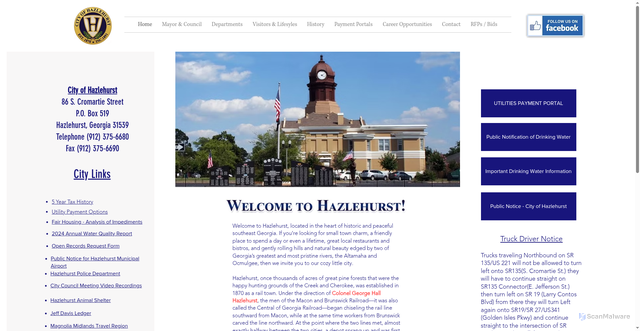 Security scan screenshot of https://www.hazlehurstga.gov/