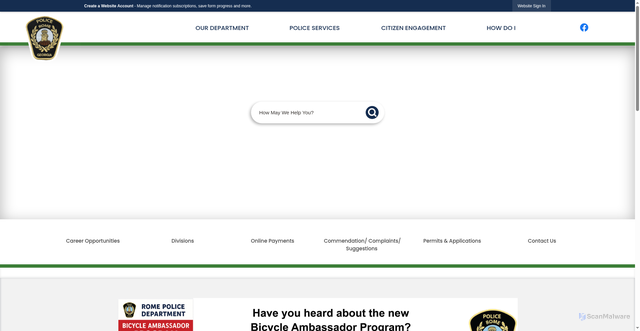 Security scan screenshot of https://romegapolice.gov/