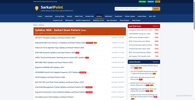Security scan screenshot of https://sarkaripoint.com/category/syllabus
