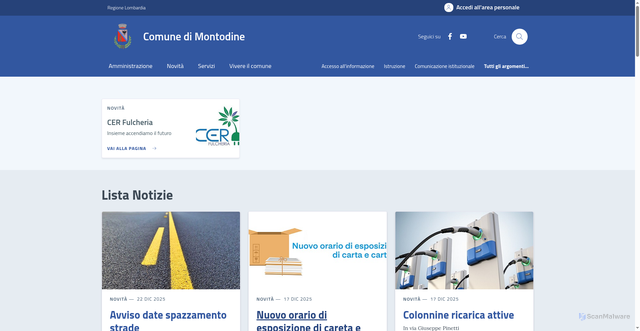 Security scan screenshot of https://comune.montodine.cr.it/