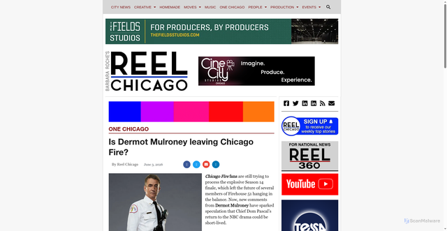 Security scan screenshot of https://reelchicago.com/article/is-dermot-mulroney-leaving-chicago-fire/