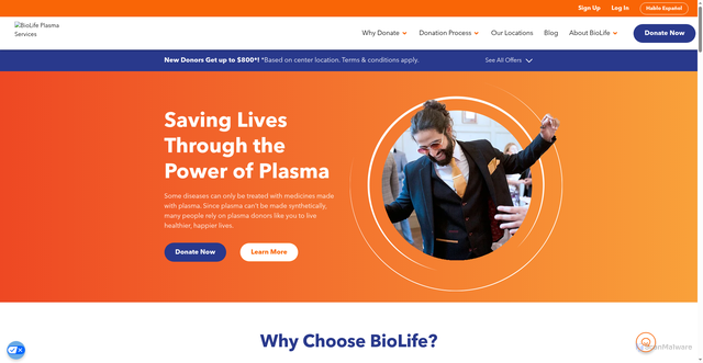Security scan screenshot of https://biolifeplasma.com