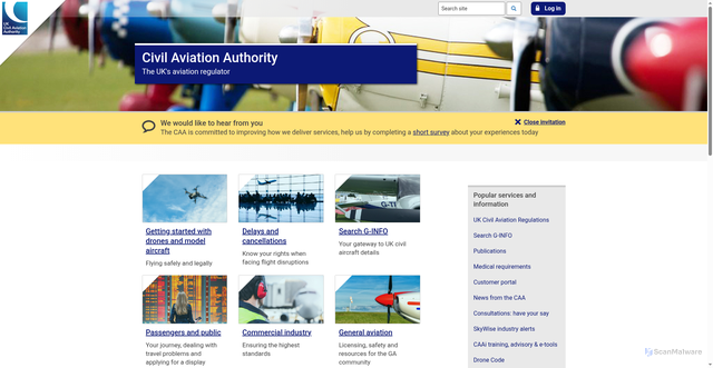 Security scan screenshot of https://www.caa.co.uk