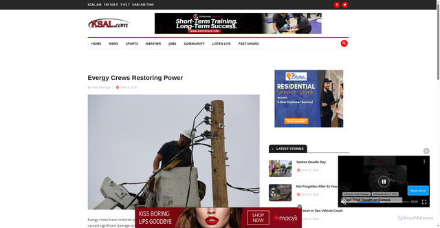 Security scan screenshot of https://www.ksal.com/evergy-crews-restoring-power/