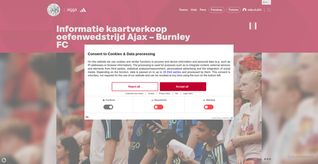 Security scan screenshot of https://www.ajax.nl/artikelen/informatie-kaartverkoop-oefenwedstrijd-ajax-burnley-fc