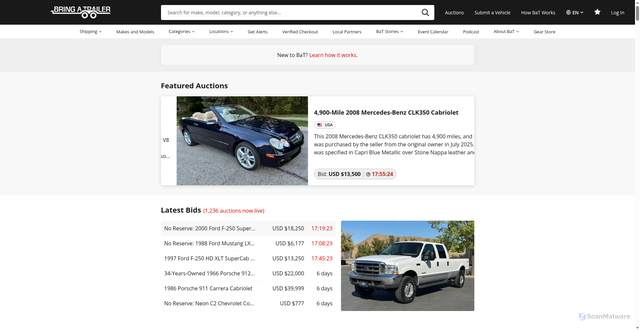 Security scan screenshot of https://links.bringatrailer.com