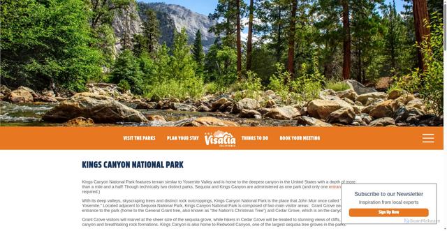 Security scan screenshot of https://www.visitvisalia.com/kings-canyon-national-park