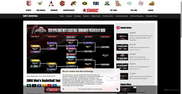 Security scan screenshot of https://swac.org/news/2026/3/12/swac-mens-basketball-tournament-bracket-mar-11.aspx