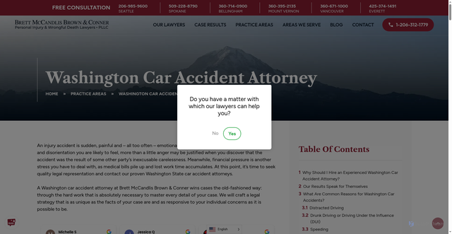 Security scan screenshot of https://washingtoninjury.com/practice-areas/car-accidents/
