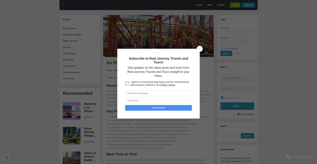 Security scan screenshot of https://www.realjourneytravels.com/places/six-flags-america/