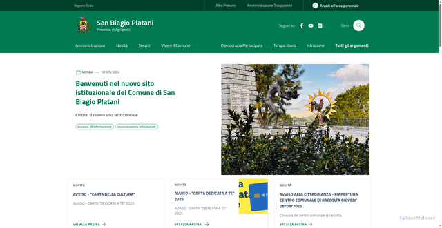 Security scan screenshot of https://www.comune.sanbiagioplatani.ag.it/