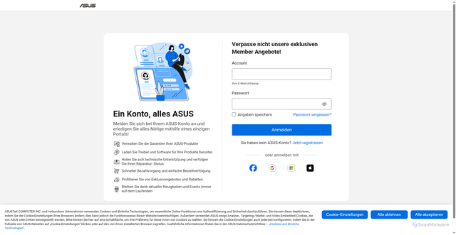 Security scan screenshot of https://account.asus.com