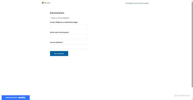 Security scan screenshot of https://connectezvousamicrosoftoutlook.weebly.com/