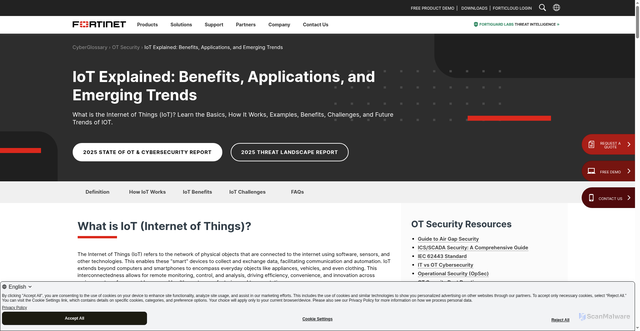 Security scan screenshot of https://www.fortinet.com/resources/cyberglossary/iot