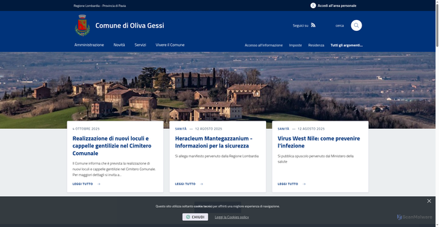 Security scan screenshot of https://www.comune.olivagessi.pv.it/it-it/home