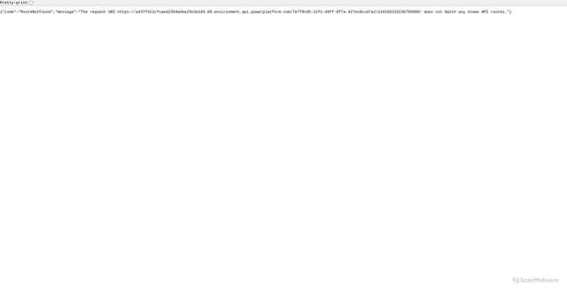 Security scan screenshot of https://a437f421cfcaed2384edea25b3d184.09.environment.api.powerplatform.com
