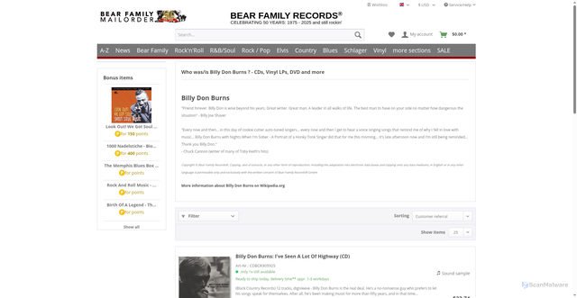 Security scan screenshot of https://www.bear-family.com/burns-billy-don/?srsltid=AfmBOoqE4qxLeYONuolgNrKdpE_y7oZjJagyK5WEDK7P56chIQGrUdbA