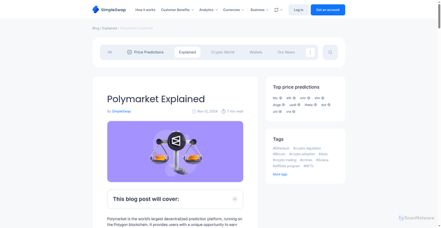 Security scan screenshot of https://simpleswap.io/blog/polymarket-explained