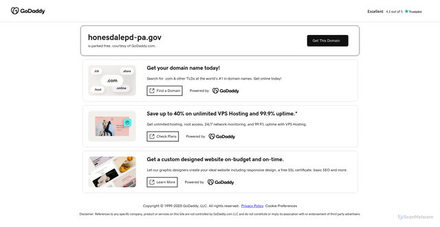 Security scan screenshot of https://honesdalepd-pa.gov/