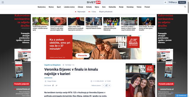 Security scan screenshot of https://svet24.si/sport/drugi-sporti/veronika-erjavec-zmaga-finale-najvisje-lestvica-wta-1896515