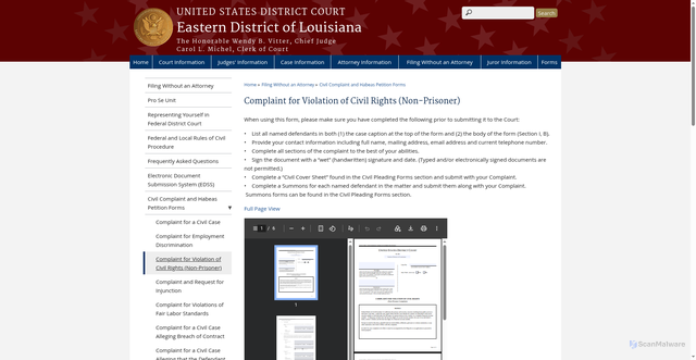 Security scan screenshot of https://www.laed.uscourts.gov/pro-se/complaint-violation-civil-rights-non-prisoner