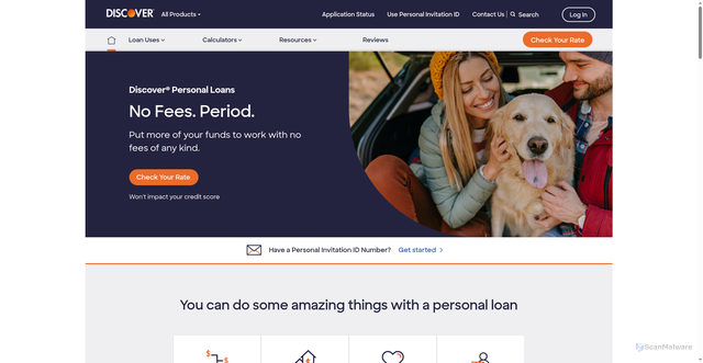 Security scan screenshot of https://personalloans.discover.com