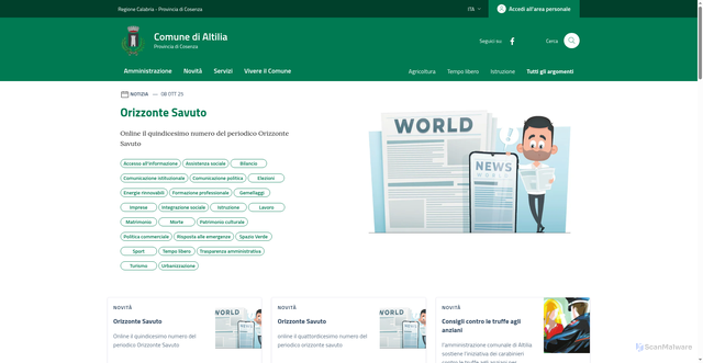 Security scan screenshot of https://www.comune.altilia.cs.it/