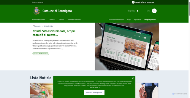 Security scan screenshot of https://comune.formigara.cr.it/