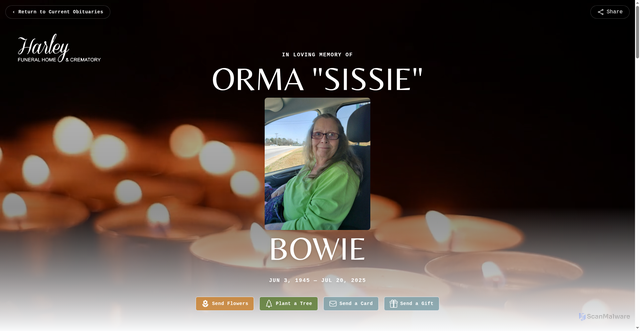 Security scan screenshot of https://www.harleyfuneralhome.com/obituaries/orma-bowie
