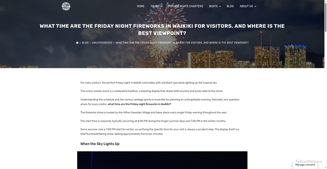 Security scan screenshot of https://hawaiioceancharters.com/blog/uncategorized/friday-night-fireworks-in-waikiki/