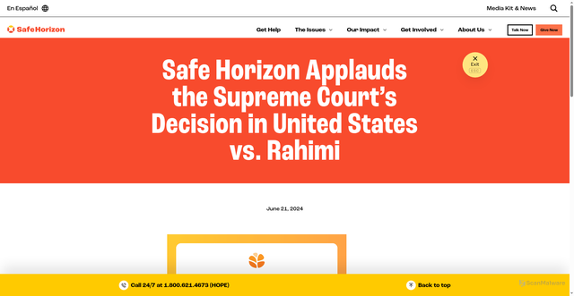 Security scan screenshot of https://www.safehorizon.org/positions-statements/rahimi-united-states-supreme-court-decision