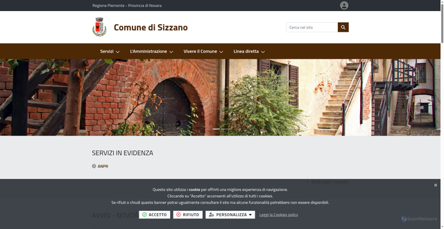 Security scan screenshot of https://www.comune.sizzano.no.it/it-it/home