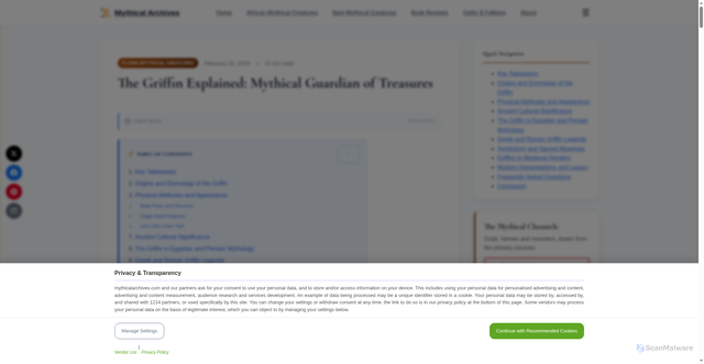 Security scan screenshot of https://mythicalarchives.com/the-griffin-explained/